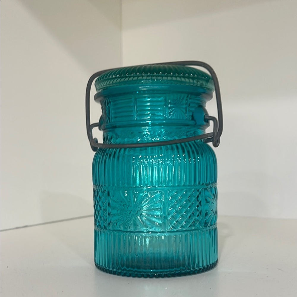 Vintage Avon teal glass storage jar